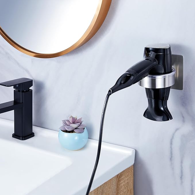 Hair Dryer Holder - Hair Tool Storage Organizer Wall Mount, Stainless Steel Hair Blow Dryer Holder, Hot Tools Holder, Adhesive Hairdryer Holder Bathroom, Hair Dryer Hanger, Blow Dryer Organizer