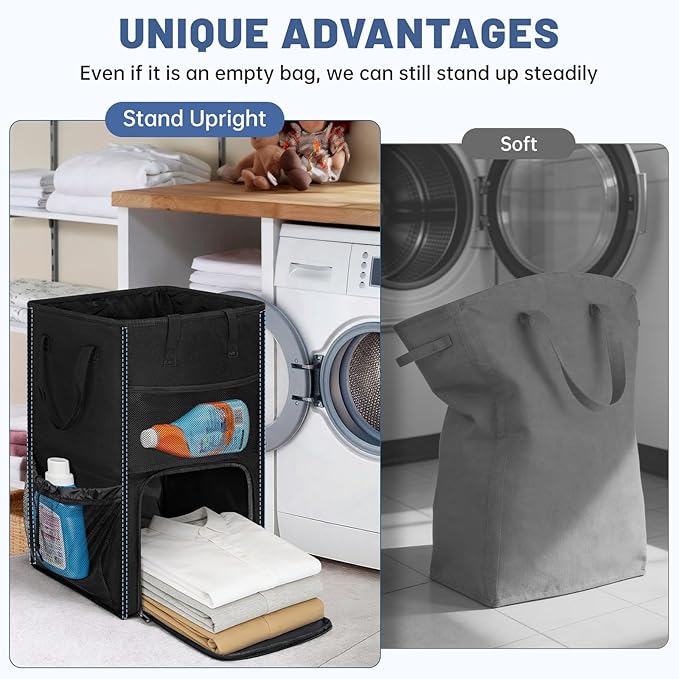95L Laundry Backpack Bag with 3 Sizes Mesh Wash Bags Empty, Extra Large 2 in 1 Laundry Hamper Basket with Shoulder Straps, Freestanding Laundry Bag for College Dorm, Laundromat, Apartment (Black)
