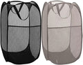 BATTOO Deluxe Strong Mesh Pop up Laundry Hamper Basket with Side Pocket Foldable Hamper for Laundry Room, Bathroom, Kids Room, College Dorm or Travel Black + Grey