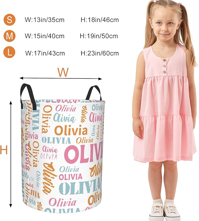 Custom Name Laundry Basket, Personalized Collapsible Laundry Hamper with Name for Bathroom Bedrooms, Customized Dirty Clothes Hamper Storage Basket Gifts for Kids Boys Girls Baby Men Women