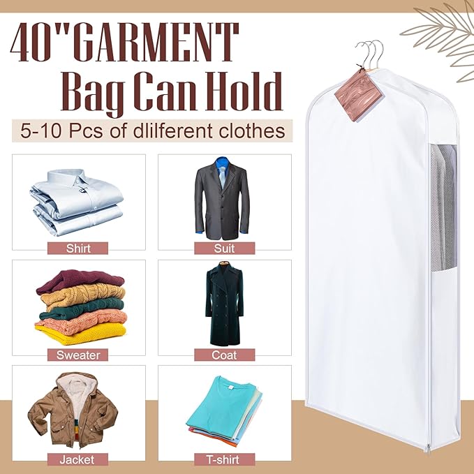 2 Sets 40'' x 24'' x 6'' Short Cotton Garment Bags for Hanging Clothes and Storage, 8 Cedar Blocks for Fresh Smell and Moth Protection, Breathable Covers for Closet Suits Fur Coats Sweaters