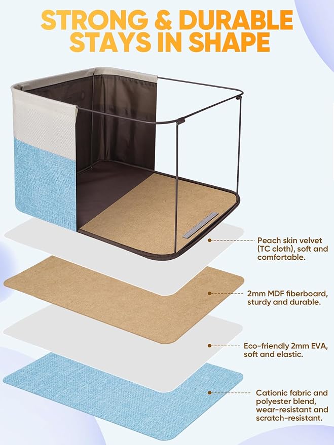 BALEINE 2 Pack Fabric Storage Bins for Shelves, Linen Storage Baskets for Organizing, Decorative Closet Bins for Clothes, Home (Skyblue, 12"x8"x8")