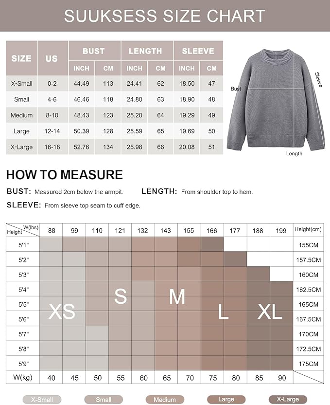 SUUKSESS Women Cashmere Blend Oversized Crew Neck Long Sleeve Pullover Sweaters