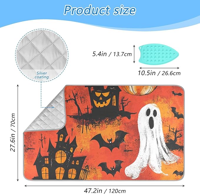 Ironing Mat Pad for Table Portable Travel Iron Blanket Ironing Board Covers Pressing Mat Heat Press Pads 27.6x47.2 Inches Red Halloween Castle Ghost Pumpkin36