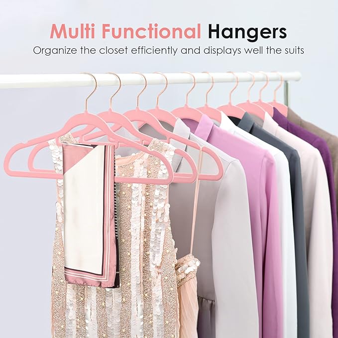Velvet Hangers Non Slip Felt Hangers, 30 Pack Pink Velvet Clothes Hangers Space Saving Slim with 360 Degree Swivel Hook for Suits Coats, Jackets, Pants, and Dress Clothes