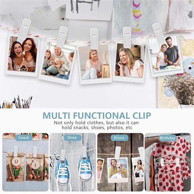 40 Pcs Plastic Baby Hanger Clips Slim-line Finger Clips Set for Clothes Hanger Velvet Hanger (White)