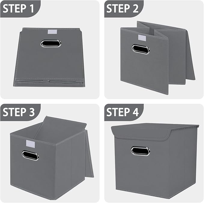 Closet Organizers Fabric Storage Bins With Lids Collapsible Cube Storages Organizer Basket With Handles,Storage Boxes for Clothes Storage,Office,Toys,3 Pack,（Grey