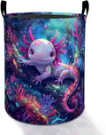 Axolotl Laundry Basket Hamper for Boys Girls Kids Adults, Foldable Waterproof Oxford Clothes Storage Bin, Ocean Organizer for Bedroom Bathroom Room Decor 19.7"x15.8"
