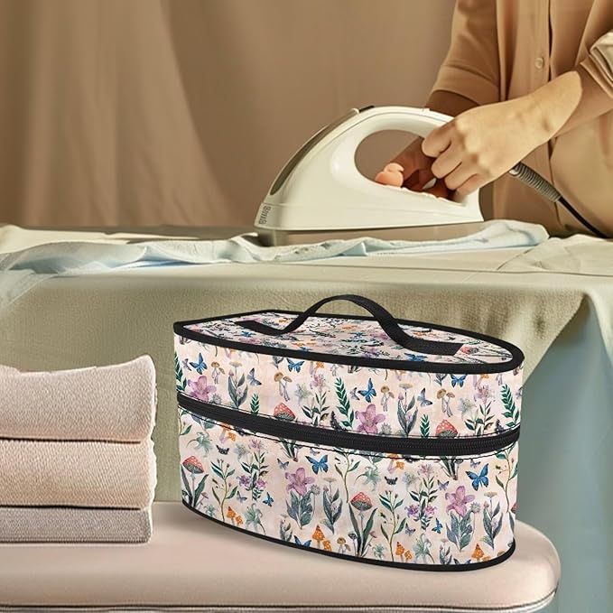 Rchsmod Butterfly Flower Print Steam Iron Case Portable Travel Steamer Storage Case with Handle Lightweight Iron Carrier Bag Iron Accessories, Case Only