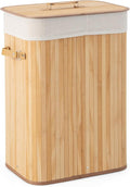 Giantex Bamboo Laundry Hamper with Lid, 72L Large & Tall Clothes Hamper with Removable Liner & Handles, Rectangular Laundry Basket for Small Spaces, Laundry Room, Bedroom (Natural)