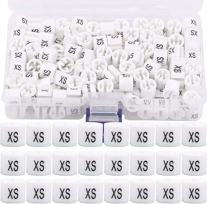 Swpeet 150Pcs White【 Sizes XS 】 Plastic Clothes Hanger Size Markers Color-Coding Hanger Sizes Hangers Tags Marker Garment Size for Wire Hangers Clothing Hangers with Storage Box