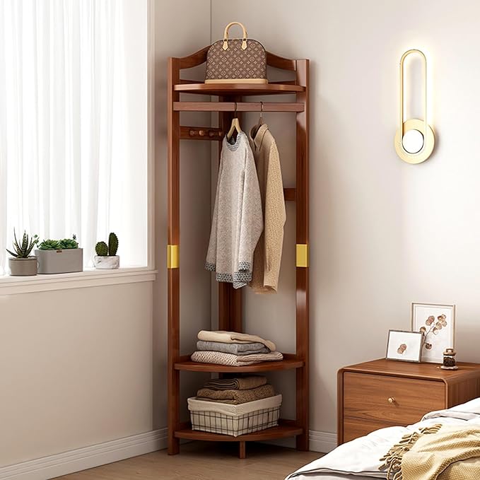 corner coat rack,hall tree,Solid wood clothes rack,Solid wood clothing rack with storage basket and hooks,garment rack for bedroom,living room,entryway,storage rack for clothes