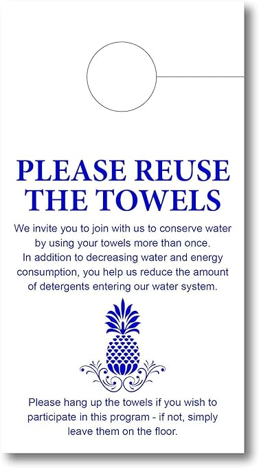 Towel Reuse Door Hanger, Card for Home, Office, Hotels and Hospitality (Pack of 100)