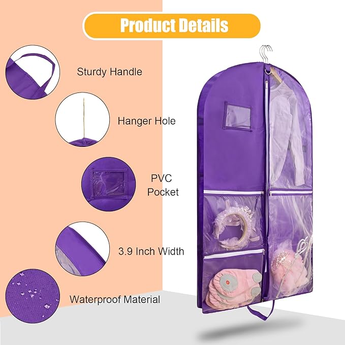 1 Pack Garment Bag for Dance Costumes,40 Inch Dance Garment Bags for Dancers Kids Dance Recital Bags Competition Cheer Uniform Garment Bag for Travel Storage,Dance Recital Gifts for Girls