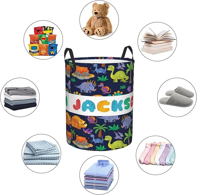 Personalized Dinosaur Laundry Basket For Baby Kids Boys Girls Adult Custom Hamper Basket With Name For Bathroom Bedrooms Collapsible Baby Laundry Basket, Dirty Clothes Hamper With Handles