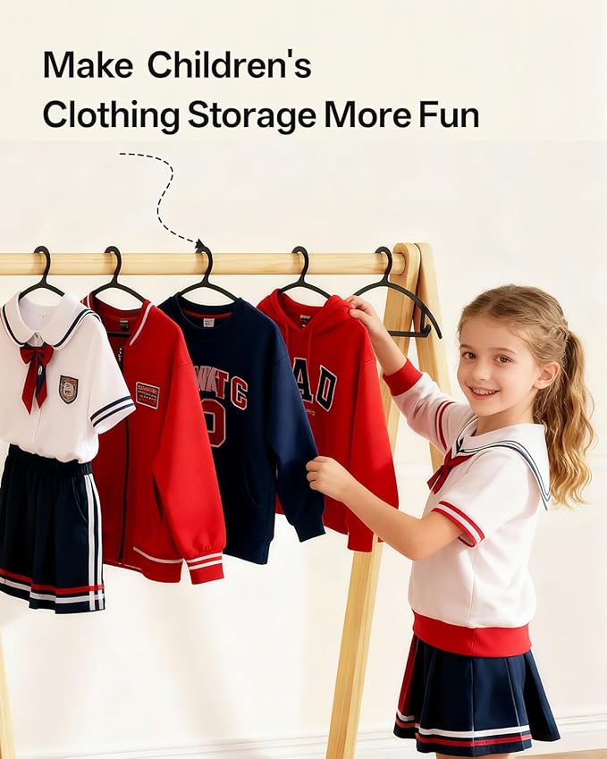 60 Pack Kids Hangers, Non-Slip & Sturdy Coat Hangers, Ultra-Thin Plastic Suit Hangers for 7-12 Years Old, Dry & Wet Dual-Use Multi-Scenario Storage, Holds Up to 11 LB, 14" W, Black, UAPY0960B
