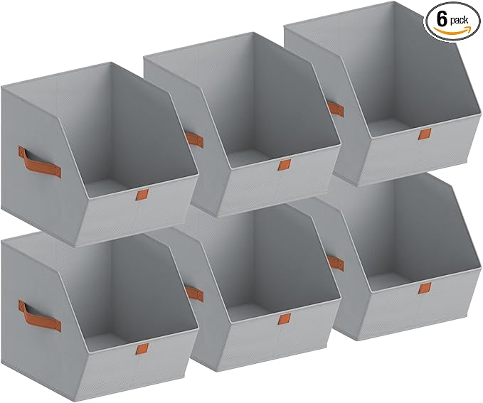Fabric Closet Storage Cubes - 6 Pack Square Storage Bins with Dual Handles for Clothes, Towels, Toys, Cube Storage Organizers for Bedroom, Nursery, Shelves, Closet, Small Spaces, Grey