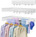 Drying Rack Clothing,Clothes Drying Rack Wall Mounted,Laundry Drying Rack Wall Mount,Foldable,Collapsible,60 lb Capacity 5 Aluminium Poles with 6 Hooks (White, 31" Upgrade)