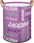 Custom Name Large Laundry-Basket for Kids-Boys-Girls, Personalized Foldable Waterproof Laundry Hamper Dirty Clothes Toys Storage Bin with Handles,Purple