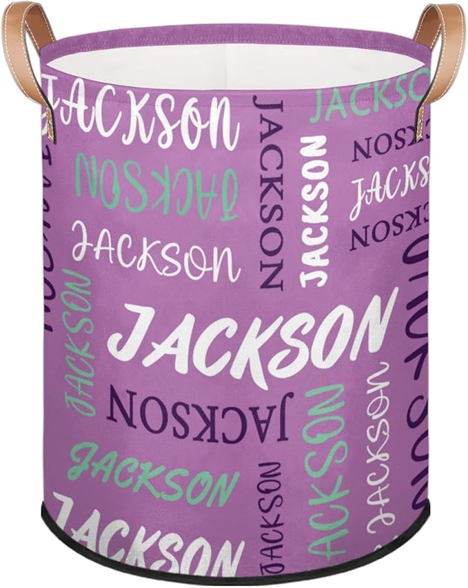 Custom Name Large Laundry-Basket for Kids-Boys-Girls, Personalized Foldable Waterproof Laundry Hamper Dirty Clothes Toys Storage Bin with Handles,Purple