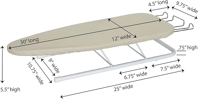 Household Essentials Tabletop Ironing Board with Iron Rest | Wood Top, Sturdy Metal Legs with Support Bars | Compact & Lightweight Ironing Board for Small Spaces, Dorms, Apartments | 30"x12"