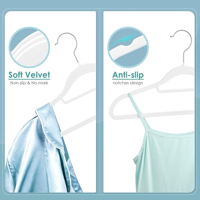 Velvet Hangers Non Slip Felt Hangers, 30 Pack White Velvet Clothes Hangers Space Saving Slim with 360 Degree Swivel Hook for Suits Coats, Jackets, Pants, and Dress Clothes