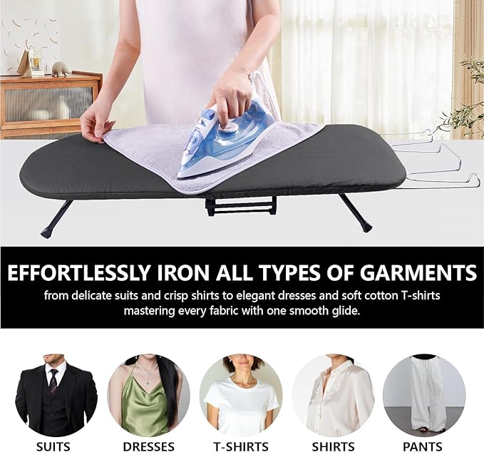 Table Top Ironing Board with Iron Holder and Wall Mount, Foldable Mine Iron Board,Portabled, Omuachip Metal Small Iriong Table Countertop for Space Saving,（No Ironing Included 39 x 12inches, Black