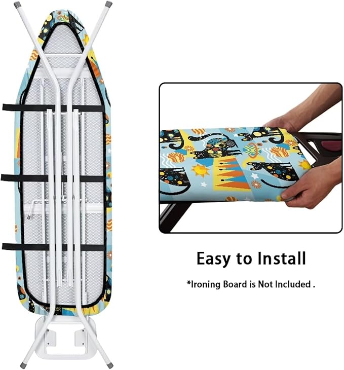 Black Cat Ironing Board Covers with Elastic Edge Non Stick Scorch Padded Ironing Board Covers Stain Resistant Hook and Loop Design Easy to Install