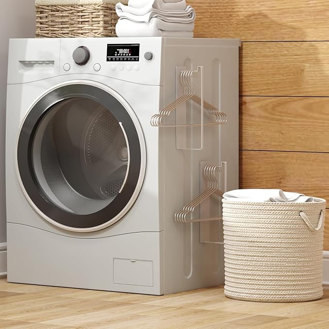 Magnetic Hanger Holder for Laundry Room, AUVAHOX 2Pack Clothes Hangers Organizer for Dryer/Washing Machine, Holding up to 30 Velvet, Wire, Plastic Hangers, Perfect Space Saver for Your Home (2, White)