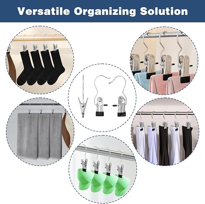 100 Pack Hanger Clips, Heavy Duty Laundry Hooks with 360° Rotation - Space Saving Clothes Pins for Closet, Boots, Pants, Hats, Towels (Silver)