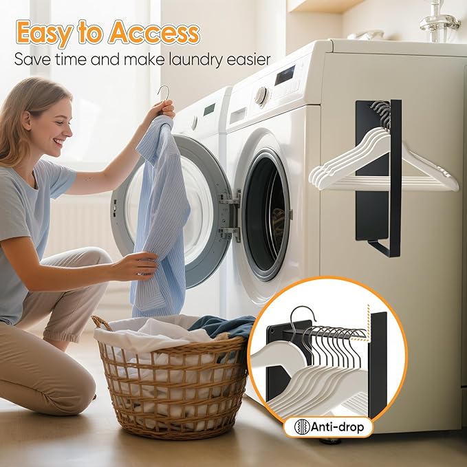 Magnetic Hanger Organizer, Strong Magnetic Hanger Holder for Washing Machine Laundry Room Organization Space Saving Hangers Storage Rack Stacker, Black