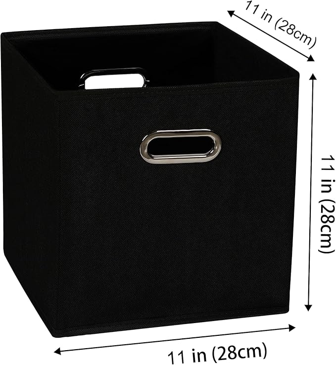 Fabric storage bins Cubes, Fabric Cube Organizer with Handle, Foldable Cube Bins for Cloth or Accessary Storage, 11x11x11, Set of 10, (Black)