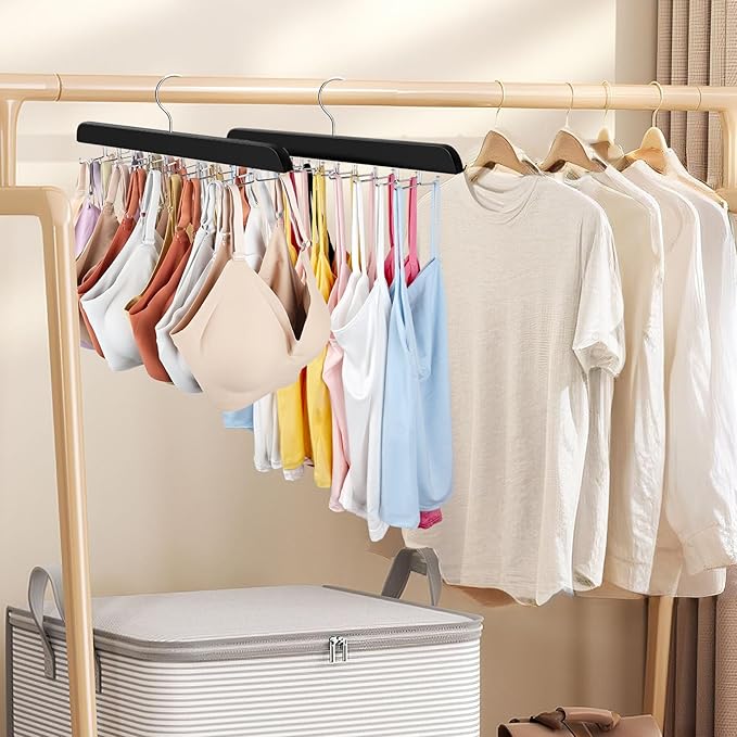 Tank Top Hanger with Premium Wood, 24 Large Capacity, Space Saving,360 Degree Rotating, Foldable Metal Hooks, Tank Tops