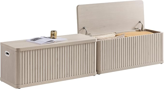 SICOTAS Storage Bench 80.4" Wide Shoe Bench with Lift Top Large Wooden Storage Chest Trunk Modern Blanket Chest with 4 Safety Hinges & Seating for Bedroom Entryway Living Room Hallway