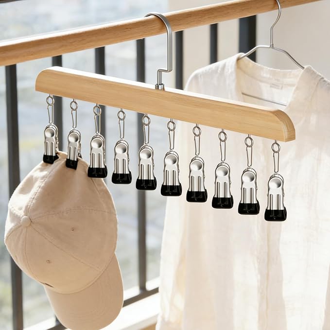 Hats Hangers with 10 Clips,Space Saving Cap Organizer for Closet,Wooden Legging Hangers 3 Pack,360° Rotating Hanging Closet Organizer for Pants, Skirts and Socks Storage (Set of 3,Vintage)
