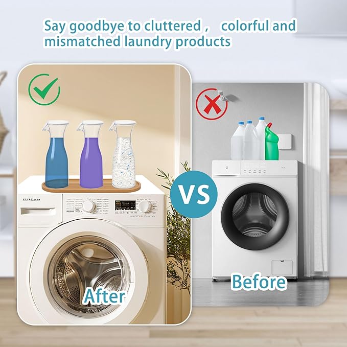 Liquid Laundry Detergent Dispenser with Tray, 20oz Laundry Soap Dispenser, Plastic Refillable Laundry Detergent Container Organizer for Laundry Room Organization with 16 Waterproof Labels, 3 Pack