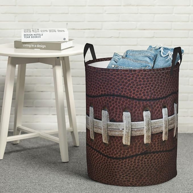 Dujiea American Football Themed Laundry Basket Round with Handle, Collapsible Foldable Canvas Storage Bin Dirty Clothes Bag for Laundry/Toys Organizer/College Dorm/Nursery/Decor(2 Sizes)