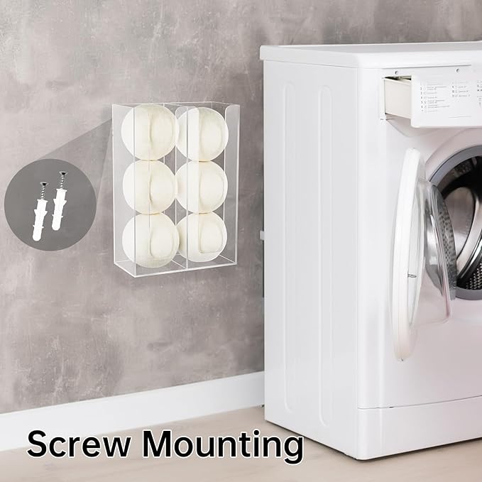 NiHome Clear Acrylic Magnetic Dryer Ball Holder for Laundry Room Organizer and Storage,Wall Mount Dryer Balls Container Dryer Ball Dispenser (No Balls), Space Saving & Versatile for Paper Cups & Decor