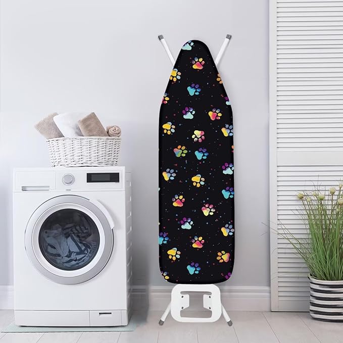 SEANATIVE Colorful Dogs Paw Ironing Board Cover 15 x 54 inch, Elastic Edge Scorch Resistant Ironing Board Cover and Pad Protective Cloth