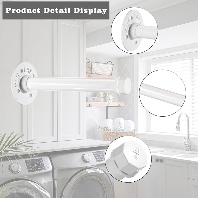 Sumnacon 2 Pcs 8 Inch Industrial Pipe Clothes Bar - Heavy Duty Rustic Metal Coat Hanger with Screws,Wall-Mounted Garment Holder Rack for Bedroom Bathroom Wardrobe Boutique Clothing Store, White
