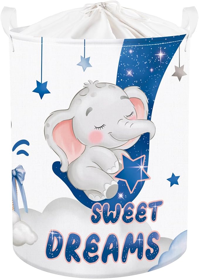 Sleeping Animals Baby Laundry Hamper Collapsible Clothes Kids Storage Basket Large Boys Girls Gift Toy Box Bin for Nursery, Elephant, 63L