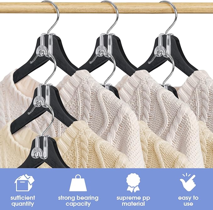 80Pcs Clothes Hanger Connector Hooks, Plastic Space Saving Heavy Duty Hanger Extender Clips for Closet Organizers, Clear