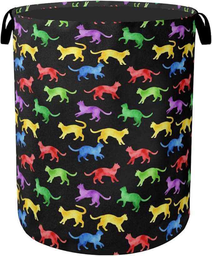 Colorful Cat Silhouette Laundry Basket with Handles - Extra Large Foldable Hamper for Bathroom/Laundry/Bedroom/Dorm, Washable Fabric Storage Bin