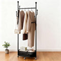 Coat Rack Freestanding Clothing Rack with Wheels & 1 Storage & 4 Hooks Heavy Duty Clothes Rack for Corner Bedroom Entryway Living Room Hotel (Black)