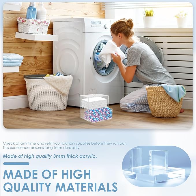 Acrylic Laundry Bead Storage Box, Dryer Sheet Holder, Acrylic Dryer Sheet Container Box for Laundry Room Organization