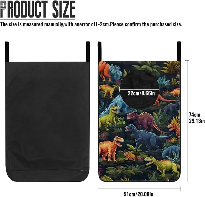 ZFRXIGN Dinosaur Hanging Hamper Laundry Bag Vintage Floral Laundry Baskets Over Door Laundry Hamper Space Saving Storage Organizers Colorful Dirty Clothes Hampers Reusable