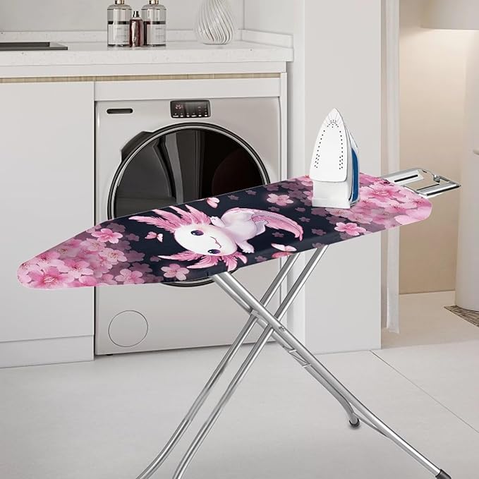 SEANATIVE Axolotl Cherry Blossom Ironing Board Cover and Pad 15x54 Inches, Aesthetic Iron Board Covers Washable Cloth Cover for Most Standard Size Board