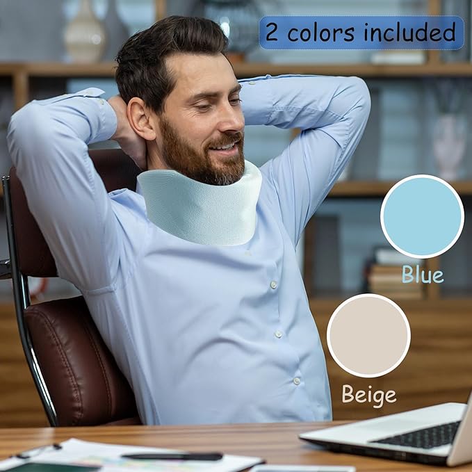 4PCS Neck Brace Cover Cervical Collar Dust Cover Sleeve for Women and Men Soft & Comfortable for Sleeping Working Breathable (Blue+Beige)