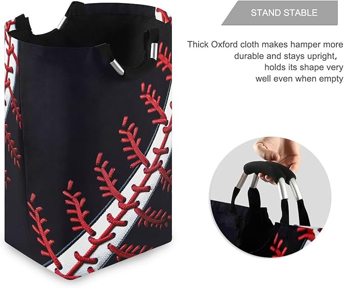 xigua Baseball Stitch Large Laundry Hamper with Handle, Foldable Clothes Hamper Collapsible Storage Basket for Toys and Clothes Organization in Bedroom, Bathroom, and Laundry Room