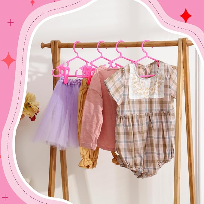 Hsei 5/10/40 Pack Baby Hangers with 10/20/80 Clips, Plastic Kids Pants Hangers for Nursery Closet Top and Bottom Clothes Hanger Set for Newborn Infant Toddler(120 Packs Total,Pink,10.6 Inch)
